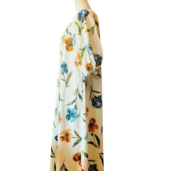 FRANCES VALENTINE MAXI CASUAL COTTON DRESS WHITE WITH BRIGHT FLORALS SIZE XS - Picture 3 of 11